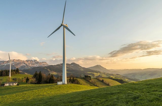 Vertical-axis wind turbine in operation