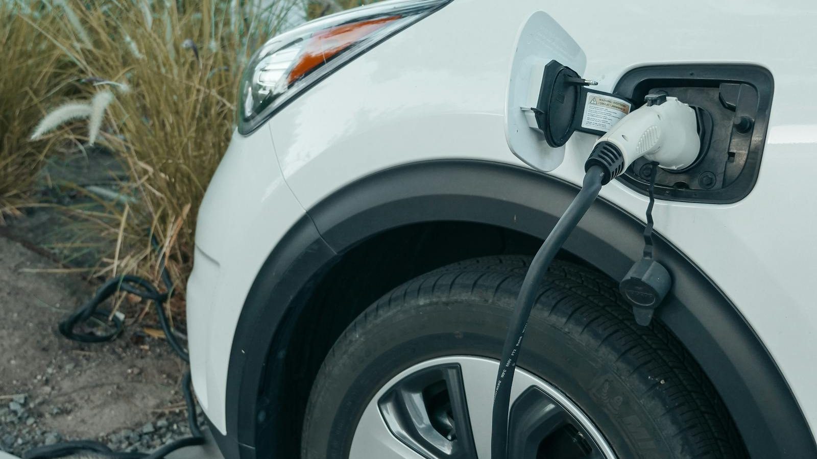 EV charging cable connected to a charging port