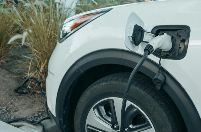 EV charging cable connected to a charging port
