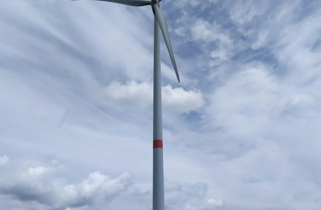 Wind turbine maintenance worker at height