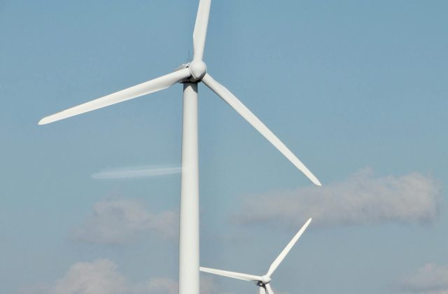 Small residential wind turbine in a backyard
