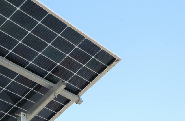 Technician inspecting a solar panel for issues