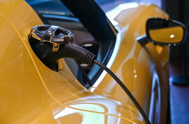 Used electric car on a dealership lot